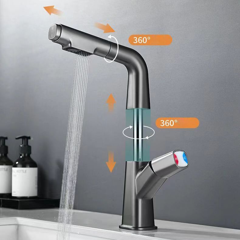 BowLift | Brass Contemporary Sink Faucet Pull-Out Round Bathroom Faucet