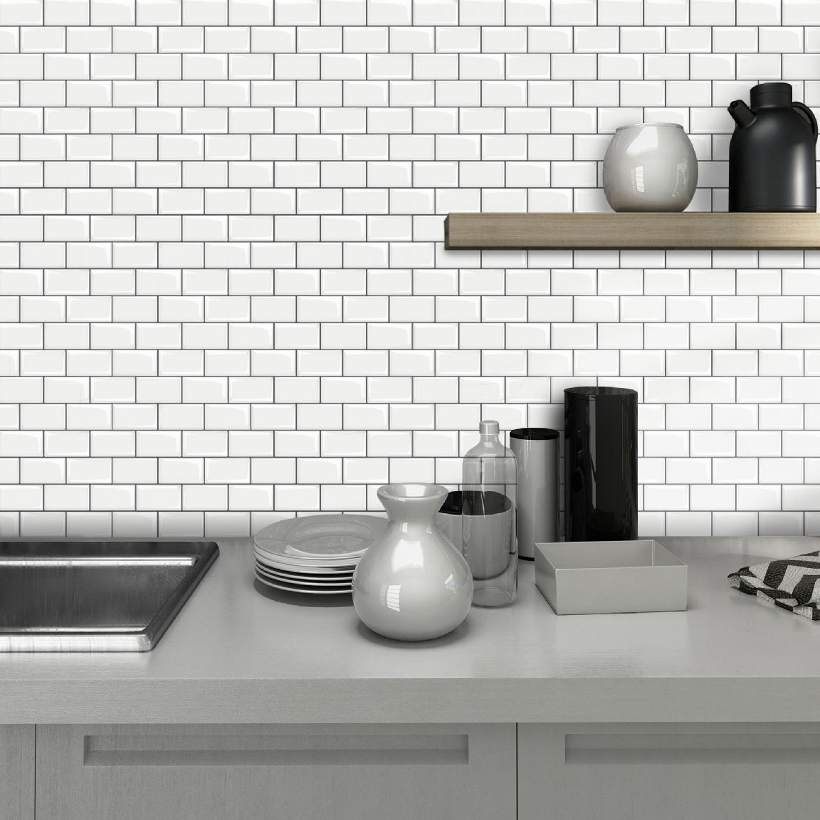 BowLift | 12"x 12" Resin Mosaic Tiles Square Self-Adhesive Tiles for Backsplash & Wall Tile