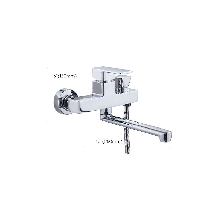 BowLift | Chrome polished bathroom faucet wall-mounted with swivel spout and hand shower
