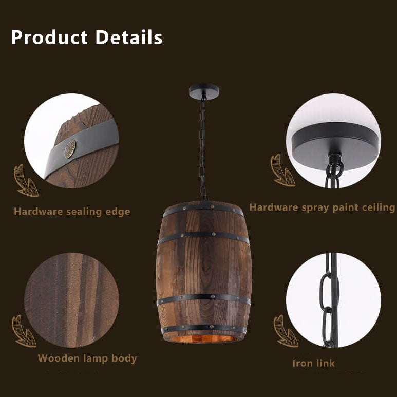 BowLift | BarrelGlow Vintage Pendant Light | Wood Wine Barrel Design | 1-bulb | Rustic Lighting