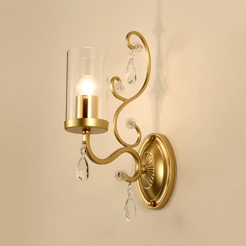 BowLift | Cylinder Clear Glass Wall Light Wall Lamp Contemporary 1/2 Heads Bedroom Wall Mounted Lamp in Gold