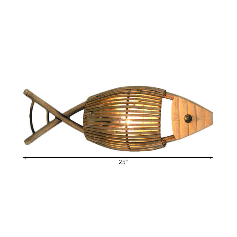 BowLift | Tropical Style Fish Design Wall Mounted Light Bamboo 1-Light Dining Room Wall Lamp Lighting in Wood