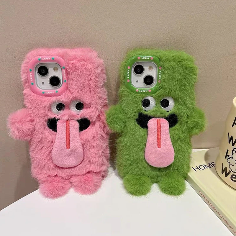 BowLift | Funny Tongue Sticking Out Plush Phone Case For iPhone