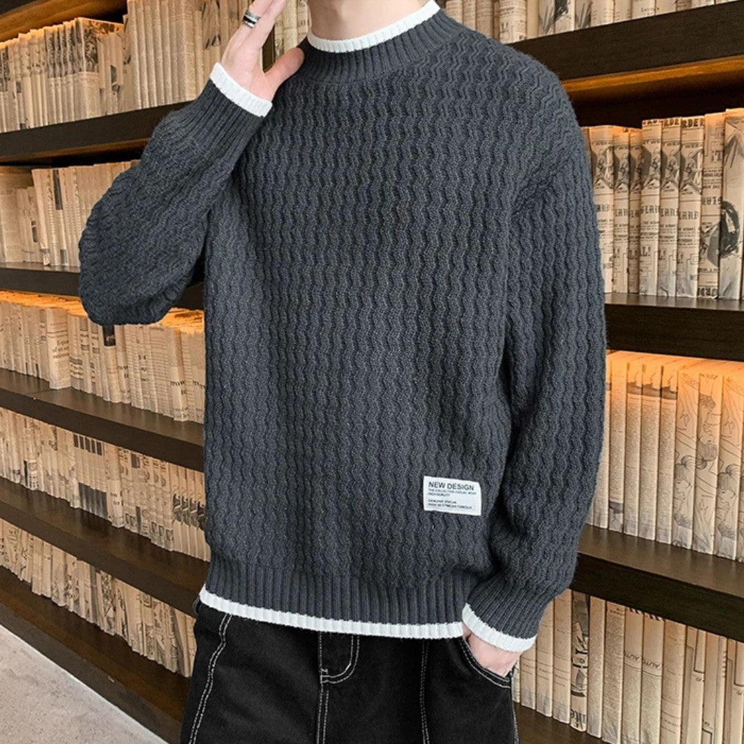 Merino Wool Pullover with Wave Texture