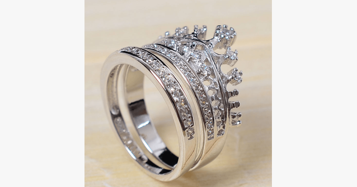 BowLift | Imperial Crown Ring Set - Fashionable Silver-Colored Rings in Various Sizes