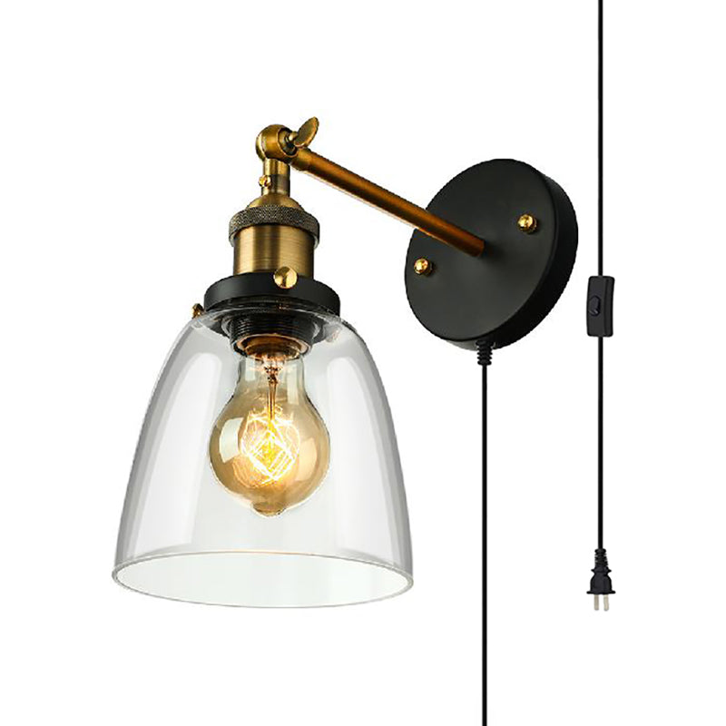 BowLift | Tapered Bedroom Wall Light Lighting Decoration Rustic Clear Glass 1 Light Black Wall Lamp with Plug Cable