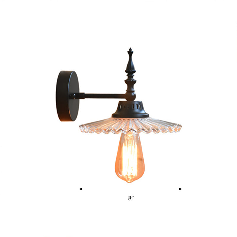 BowLift | Clear/Green Glass Black Wall Light Cone/Wide Flare 1-Light Industrial Wall Lamp for Living Room