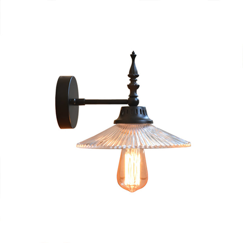 BowLift | Clear/Green Glass Black Wall Light Cone/Wide Flare 1-Light Industrial Wall Lamp for Living Room