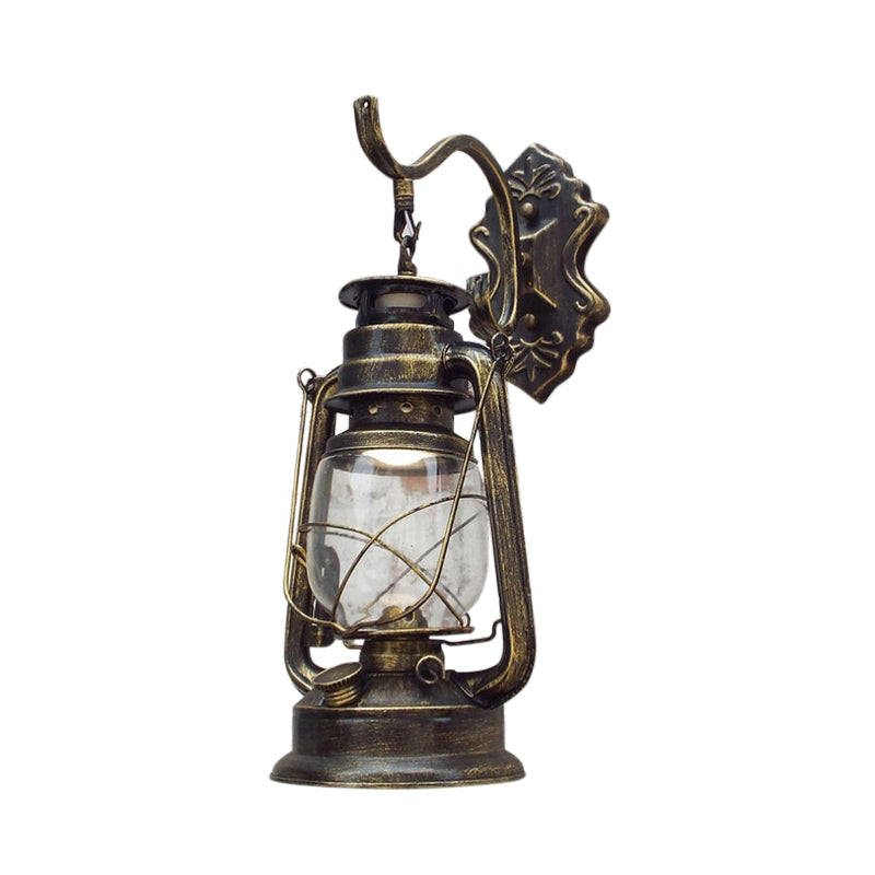 BowLift | Clear Glass Black/Antique Brass Wall Lamp Lantern 1-Light Coastal Light for Veranda