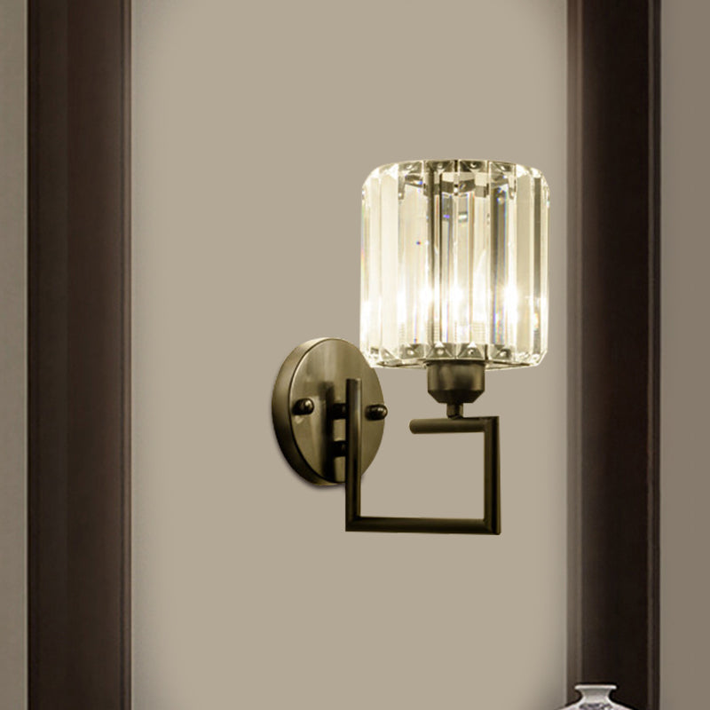 BowLift | 1 Head Cylinder Wall Mounted Lamp Contemporary Black Design Rectangular Cut Crystal Wall Light