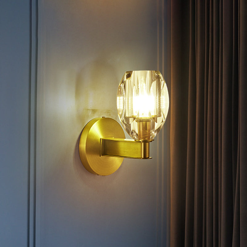 BowLift | Contemporary Oval Ball Wall Lamp 1 Bulb Clear Crystal Wall Mounted Lighting in Gold