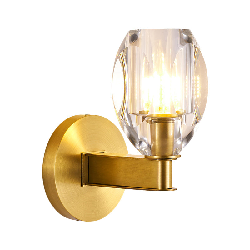 BowLift | Contemporary Oval Ball Wall Lamp 1 Bulb Clear Crystal Wall Mounted Lighting in Gold