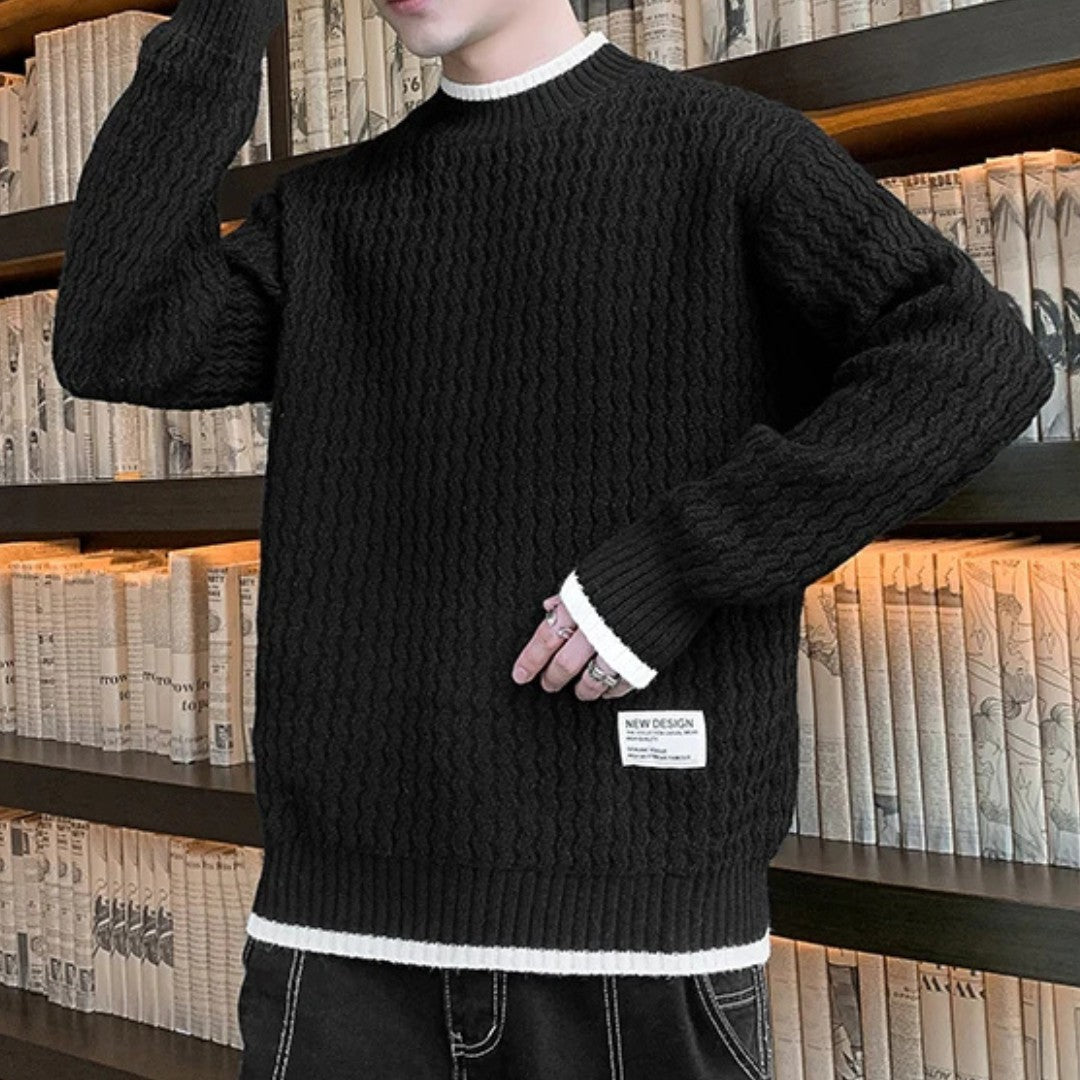 Merino Wool Pullover with Wave Texture