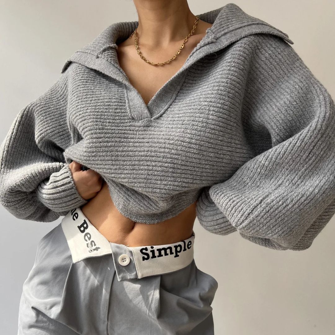 Ribbed V-Neck Sweater in Soft Stretch Knit
