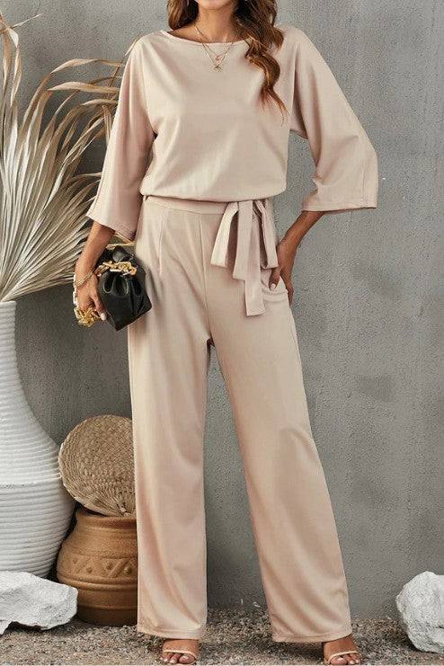 Wide Leg Jumpsuit with Belted Waist