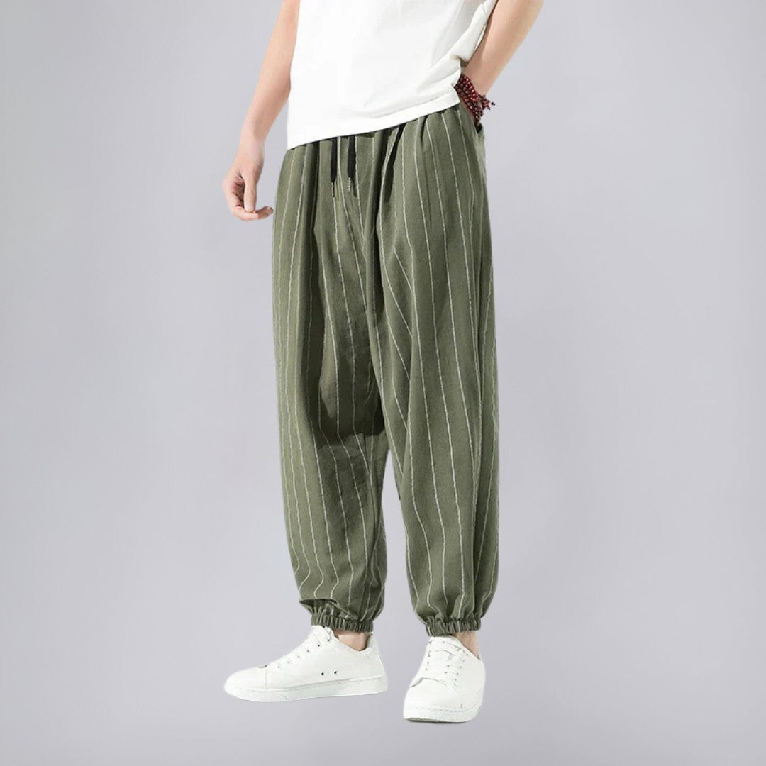 Lightweight Cotton Trousers with Relaxed Fit and Elastic Cuffs