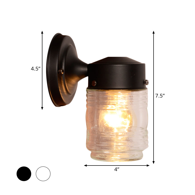 BowLift | Cylindrical Clear Glass Wall Lamp Modern 1 Light Black/White Wall Mounted Light Fixture