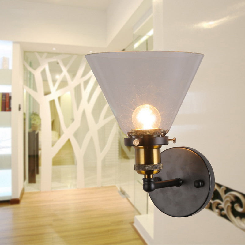 BowLift | Clear Glass Black Wall Lamp Lighting Cone 1-Light Antique Lamp for the Kitchen