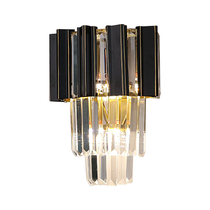 BowLift | 3 Bulbs Clear Crystal Prisms Wall Light Contemporary Black Boxes Conical Bedroom Wall Light