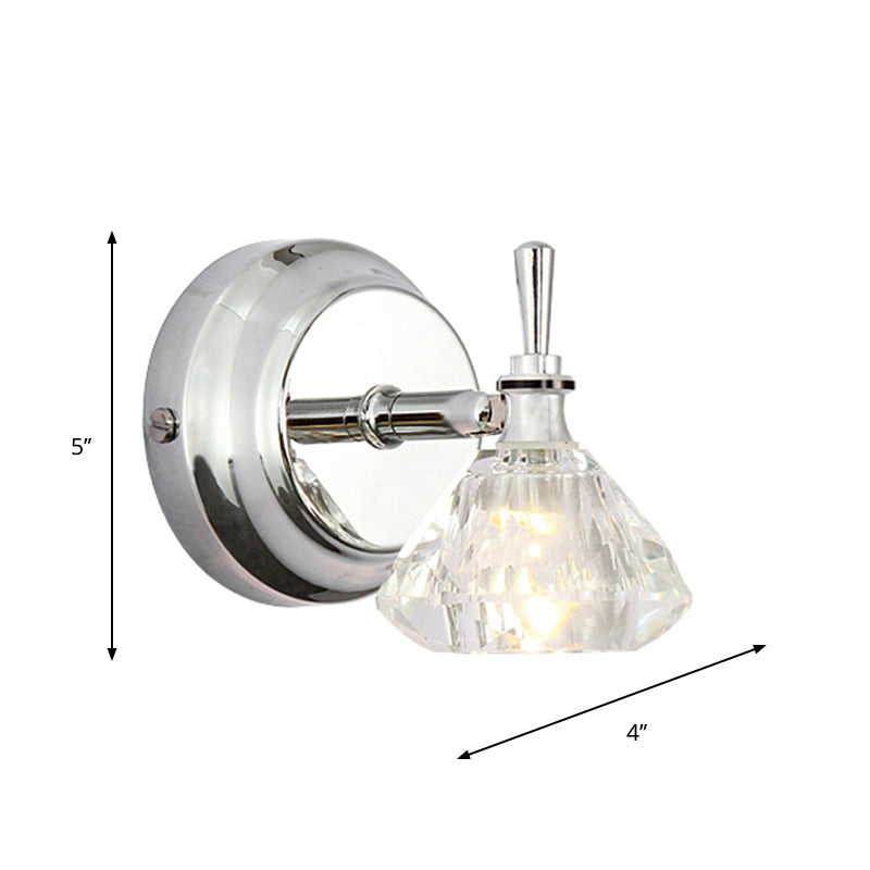 BowLift | Diamond Bathroom Wall Light Modern Clear Angled Crystal 1 Bulb Chrome Wall Light