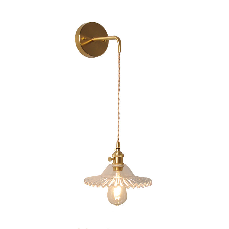 BowLift | Shaped Clear/Opal Glass Wall Lamp Industrial Single Bulb Bedroom Sconces Light in Brass