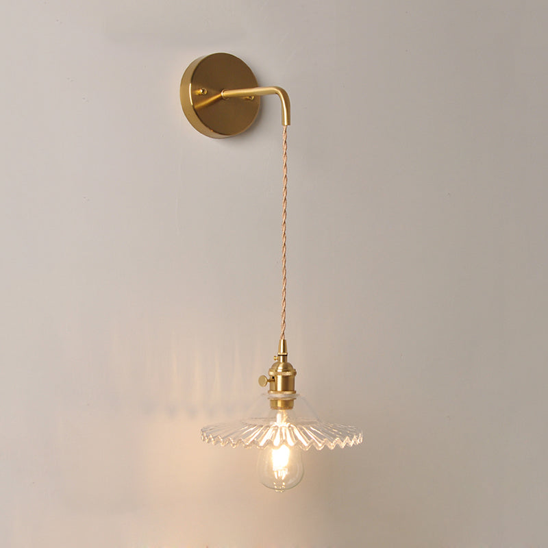 BowLift | Shaped Clear/Opal Glass Wall Lamp Industrial Single Bulb Bedroom Sconces Light in Brass
