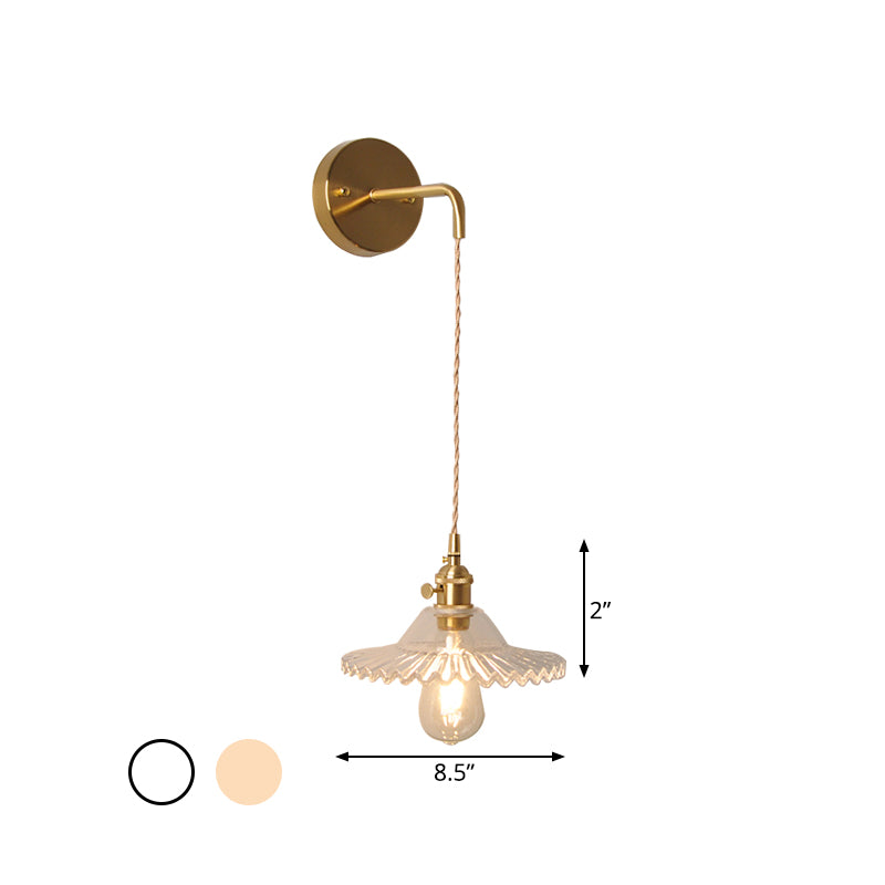 BowLift | Shaped Clear/Opal Glass Wall Lamp Industrial Single Bulb Bedroom Sconces Light in Brass