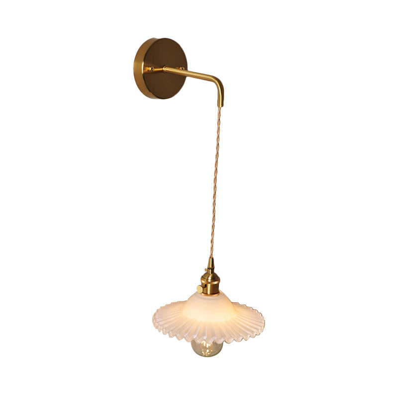 BowLift | Shaped Clear/Opal Glass Wall Lamp Industrial Single Bulb Bedroom Sconces Light in Brass