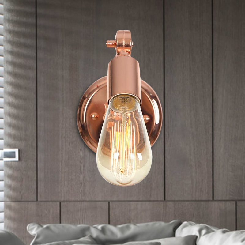 BowLift | Rose Gold Armed Wall Light Retro Industrial Iron 1 Light Bathroom Rotatable Wall Lamp with Exposed Bulb