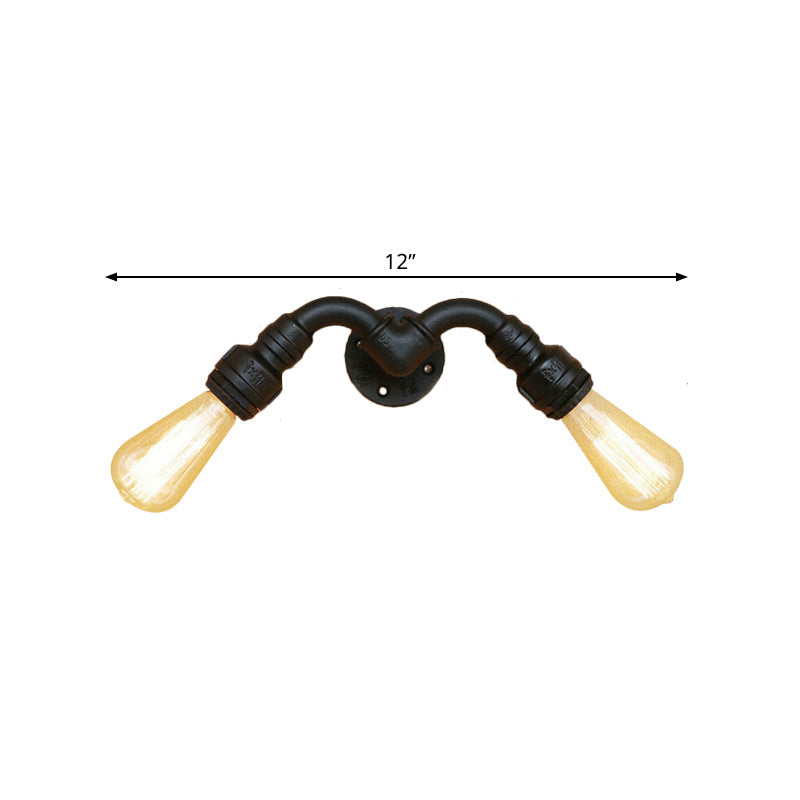 BowLift | Vintage Style Bare Bulb Wall Lamp with Pipe Design 2 Heads Metal Wall Lamp in Black for Indoor