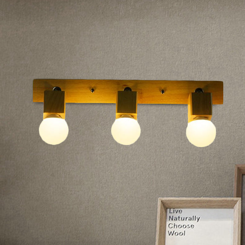 BowLift | 3 Lights Rotatable Wall Lamp Fixture with Open Bulb Wood Modernism Bedroom Vanity Light