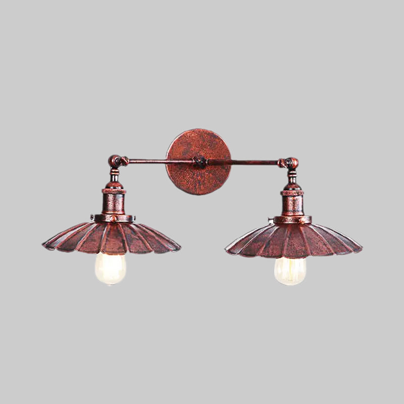BowLift | Antique Stylish Ribbed Edge Wall Lamp 2 Heads Metal Wall Mounted Light in Brass/Rust for Bedroom