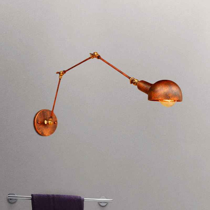 BowLift | 4"/6.5" Dia Domed Metal Wall Lamp Fixture Vintage Style 1 Head Study Room Adjustable Wall Light in Rust