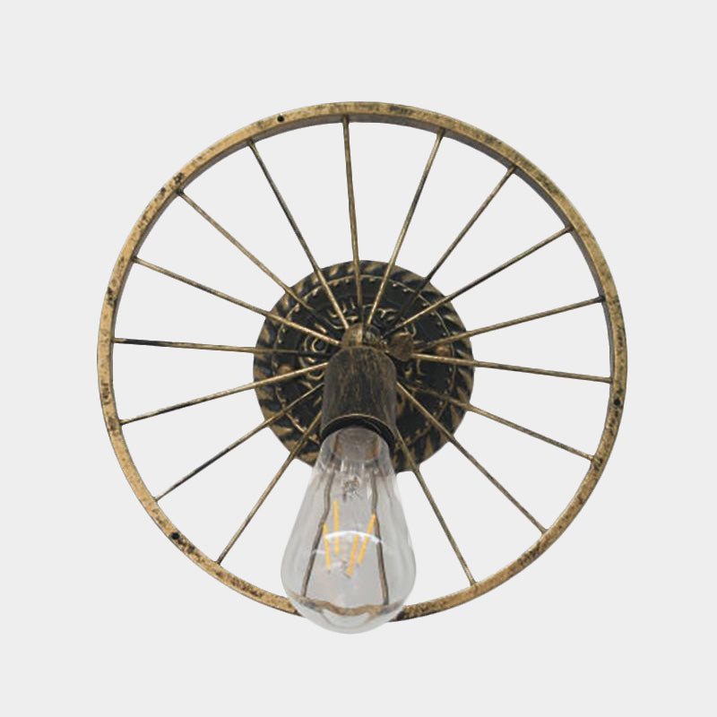 BowLift | Black/Bronze Wheel Design Wall Sconce Lamp with Open Bulb Farmhouse Style Metal 1 Light Restaurant Sconce Light