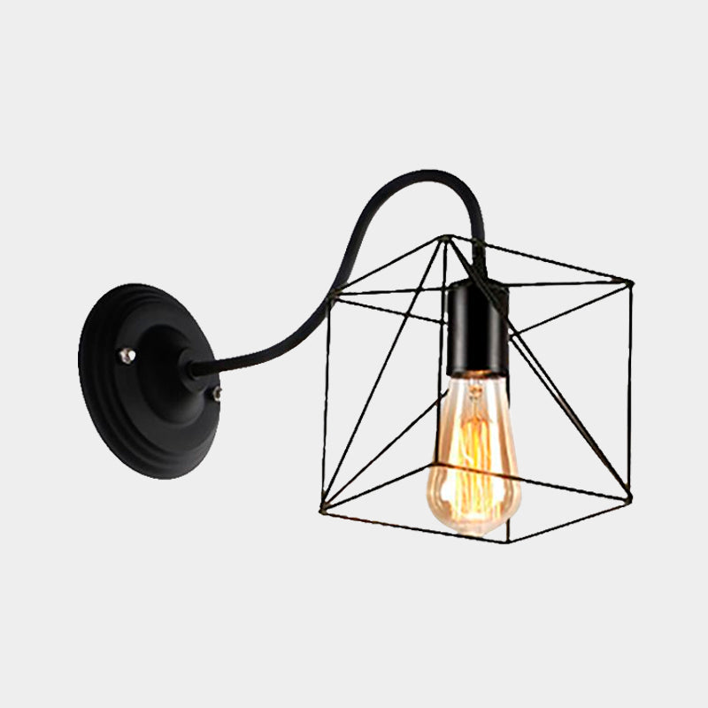 BowLift | Black 1 Head Wall Lamp Vintage Industrial Metal Bottle/Rectangular Wall Light Wall Lamp with Wire Frame for Café