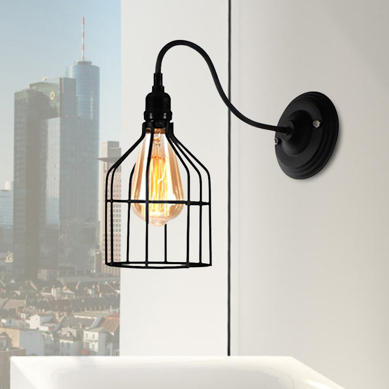 BowLift | Black 1 Head Wall Lamp Vintage Industrial Metal Bottle/Rectangular Wall Light Wall Lamp with Wire Frame for Café