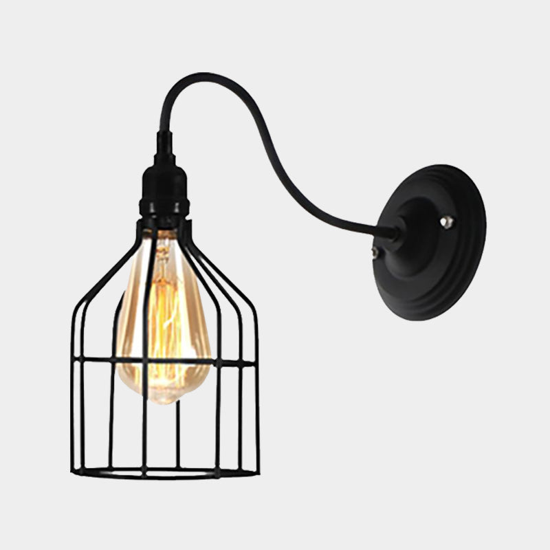 BowLift | Black 1 Head Wall Lamp Vintage Industrial Metal Bottle/Rectangular Wall Light Wall Lamp with Wire Frame for Café