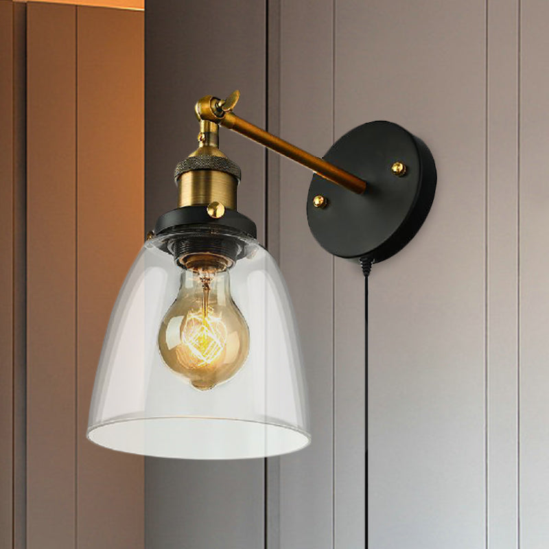 BowLift | Tapered Bedroom Wall Light Lighting Decoration Rustic Clear Glass 1 Light Black Wall Lamp with Plug Cable