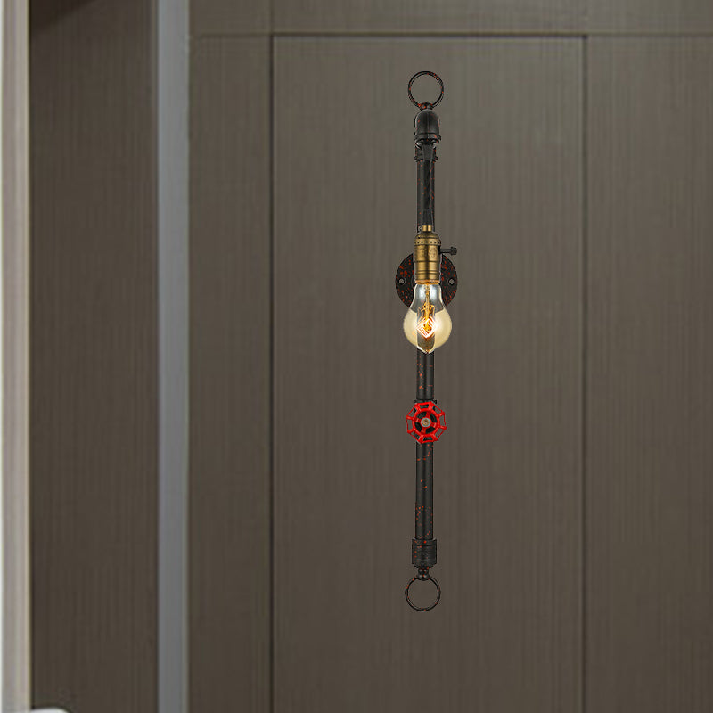 BowLift | Dark Rust Pipe Wall Light with Valve Vintage Stylish Metal 1 Light Living Room Wall Lamp