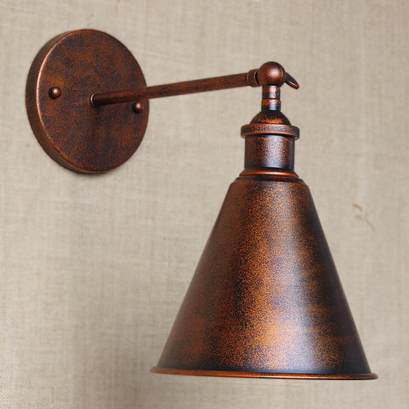 BowLift | Black/Rust 1 Head Wall Lamp Farmhouse Style Wrought Iron Conical Adjustable Wall Light Fixture for Outdoor