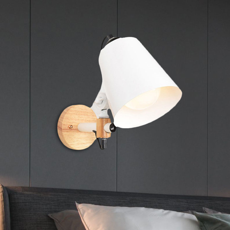 BowLift | Bucket Shade Metal Wall Lamp Modernism 1 Light Hallway Wall Mounted Light with Wooden Back Plate in Black/White
