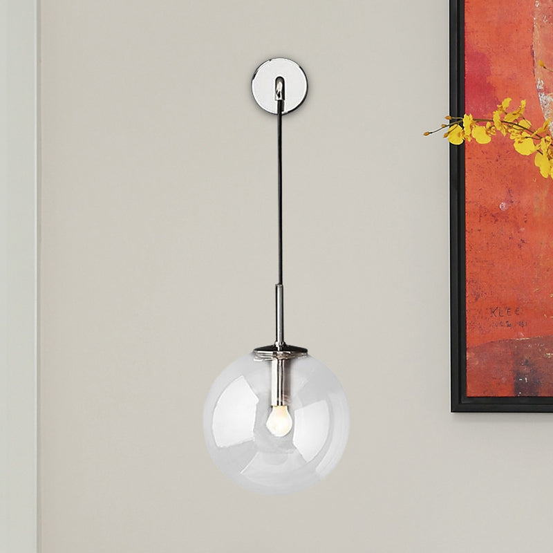 BowLift | Round clear glass wall-mounted lamp industrial single bulb bedroom vanity wall light in chrome/brass/black, 6"/8" wide