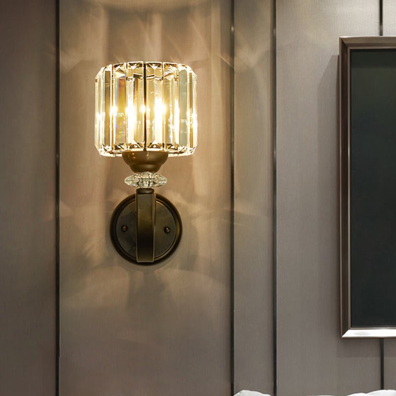 BowLift | Black Single Wall Lamp Modern Prism Crystal Cylindrical Wall Mounted Lamp