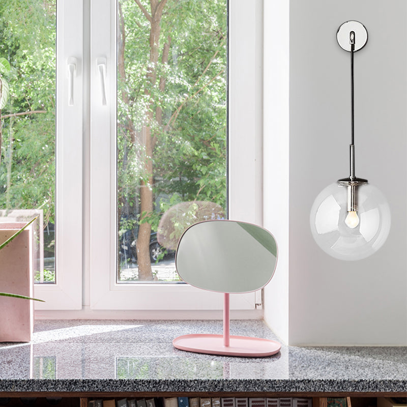 BowLift | Round clear glass wall-mounted lamp industrial single bulb bedroom vanity wall light in chrome/brass/black, 6"/8" wide