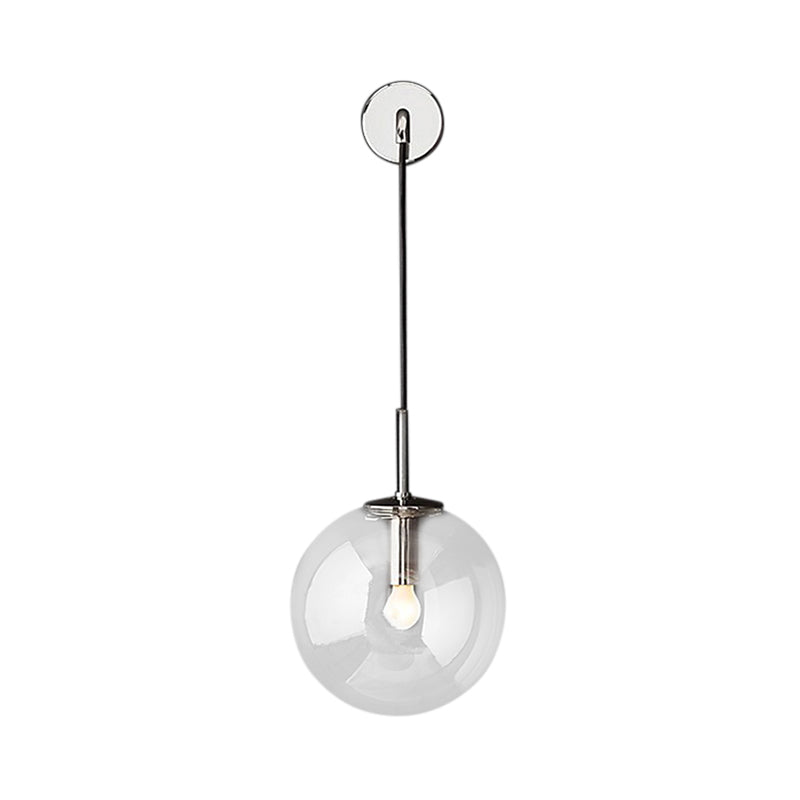 BowLift | Round clear glass wall-mounted lamp industrial single bulb bedroom vanity wall light in chrome/brass/black, 6"/8" wide