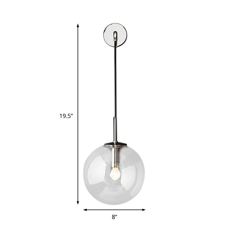 BowLift | Round clear glass wall-mounted lamp industrial single bulb bedroom vanity wall light in chrome/brass/black, 6"/8" wide