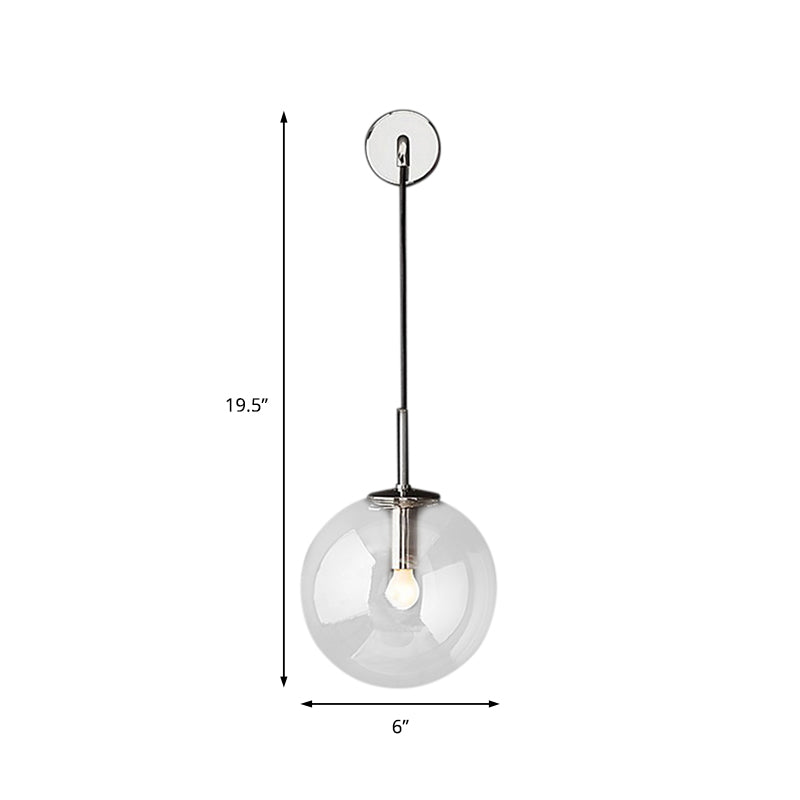 BowLift | Round clear glass wall-mounted lamp industrial single bulb bedroom vanity wall light in chrome/brass/black, 6"/8" wide