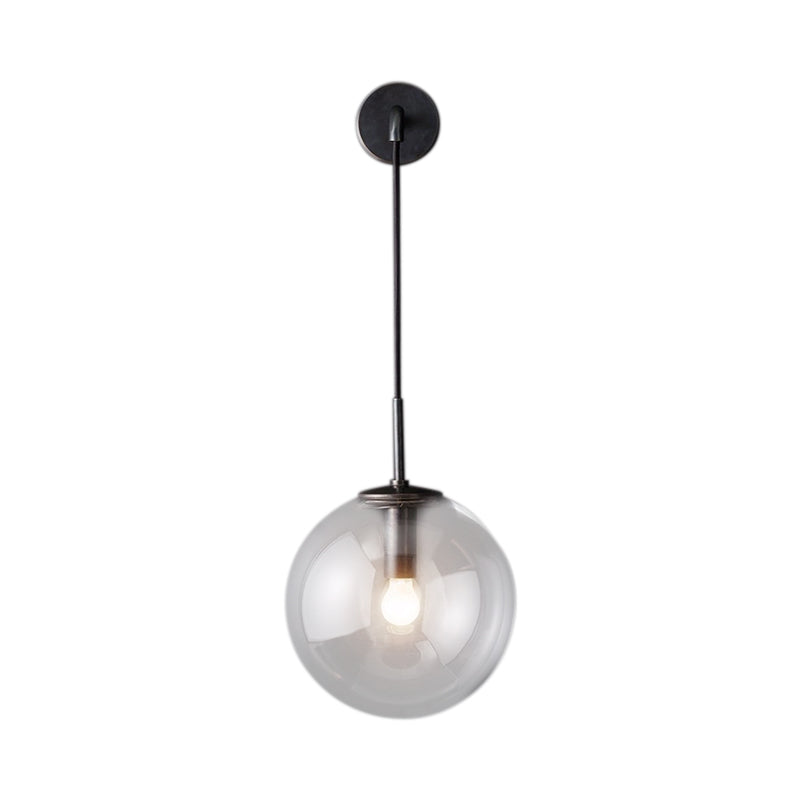 BowLift | Round clear glass wall-mounted lamp industrial single bulb bedroom vanity wall light in chrome/brass/black, 6"/8" wide