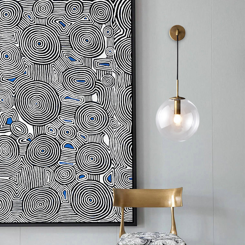 BowLift | Round clear glass wall-mounted lamp industrial single bulb bedroom vanity wall light in chrome/brass/black, 6"/8" wide