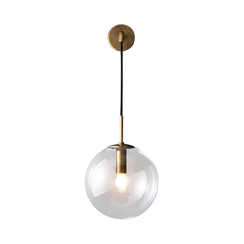 BowLift | Round clear glass wall-mounted lamp industrial single bulb bedroom vanity wall light in chrome/brass/black, 6"/8" wide